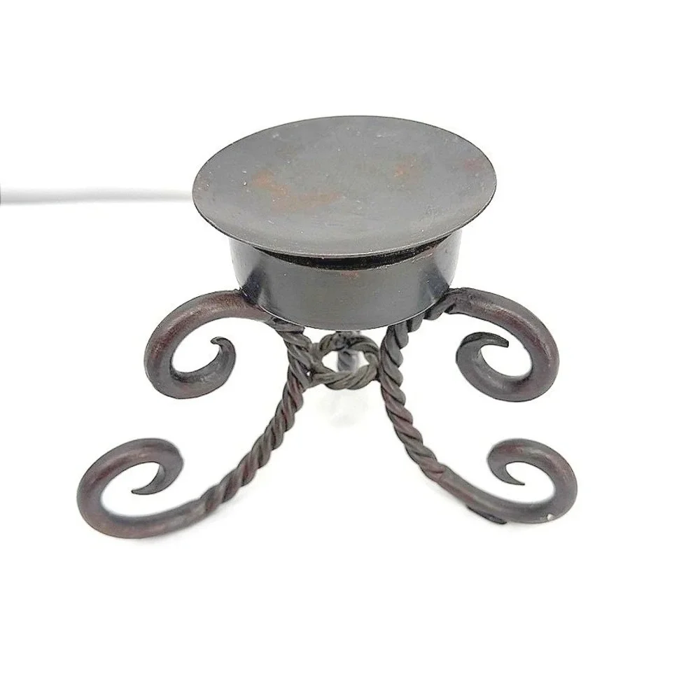 Cast Iron Brutalist Candle Holder Wrought Iron Twisted Scroll Gothic Decor *READ